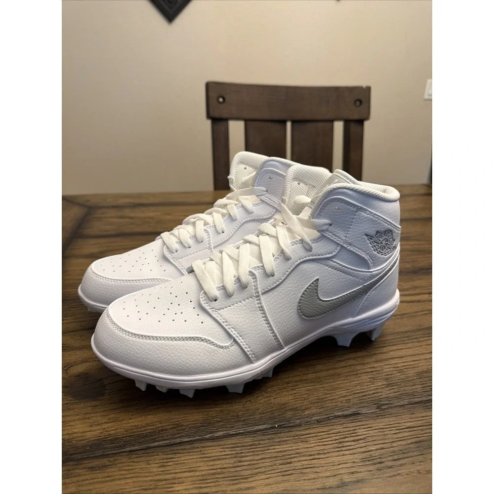 Jordan 1 Mid TD White Grey Fog Football Cleats FJ6805-101 Mens Size 9.5 …R8